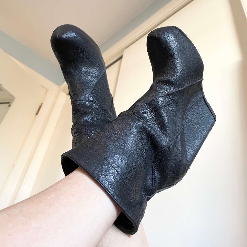 Rick Owens Black Leather Platform Wedge Ankle Boots EU 37